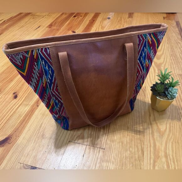 Hand Made Genuine Leather Carry On Bag Tote Aztec Guatemala - Picture 1 of 13
